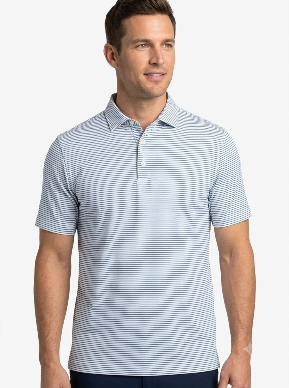 Harlestons Golf Polo Shirt Men's XL Blue Tailored Fit Striped Short Sleeve Logo